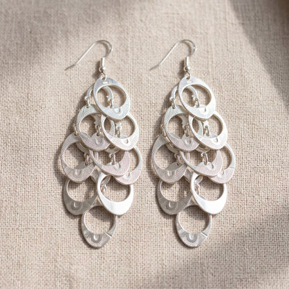 Cascading Chandelier Drop Earrings Bright Silver Statement Lightweight New