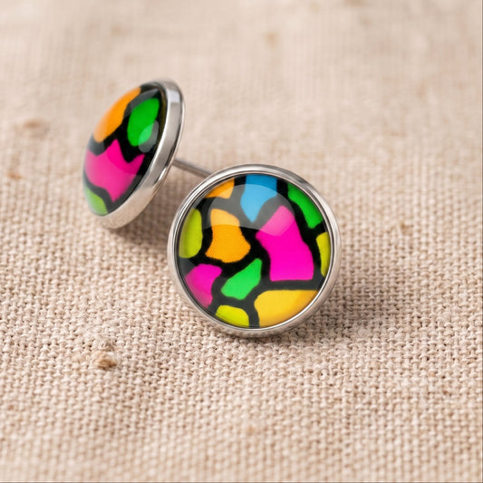 Rainbow Stained Glass Stud Earrings, Handmade Colourful Everyday Studs