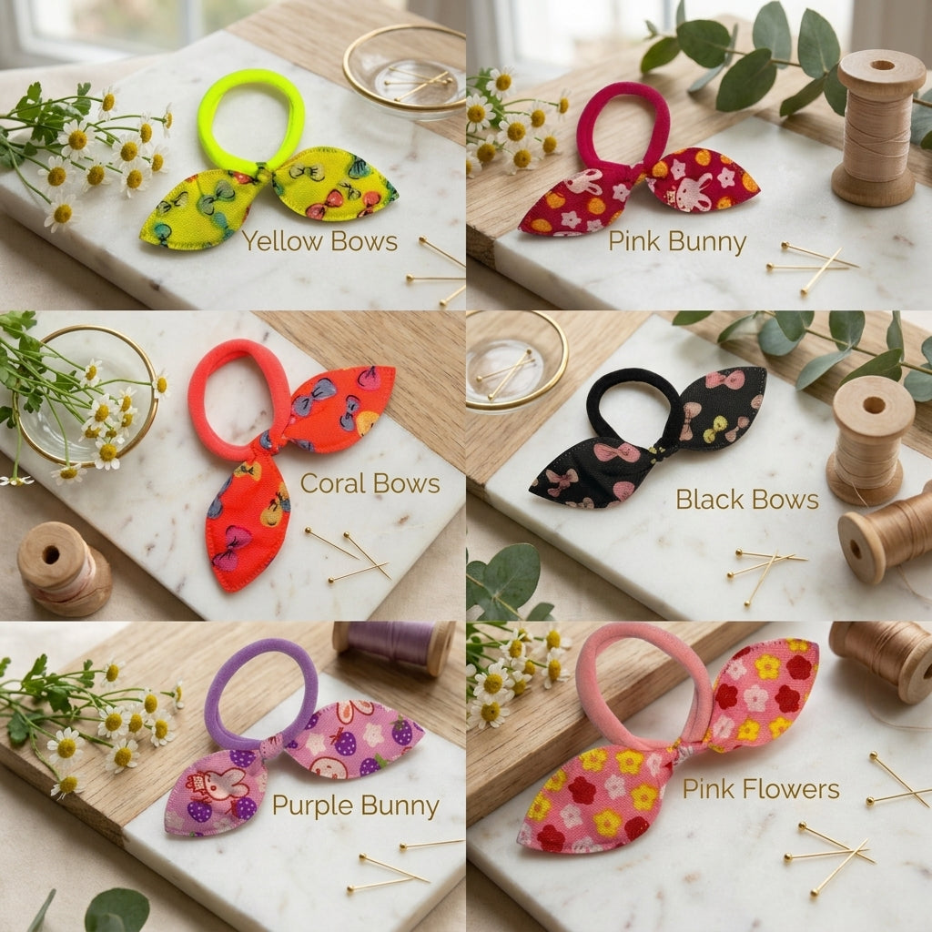 Fabric Bow Hair Ties 2 Pack | Printed Elastic Hair Bows