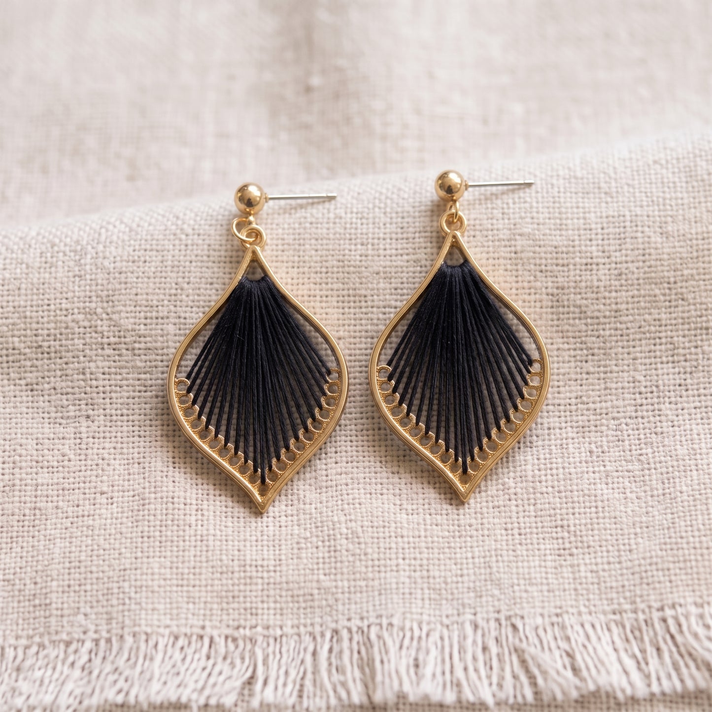 Woven Teardrop Earrings, Handmade Gold Alloy Drops