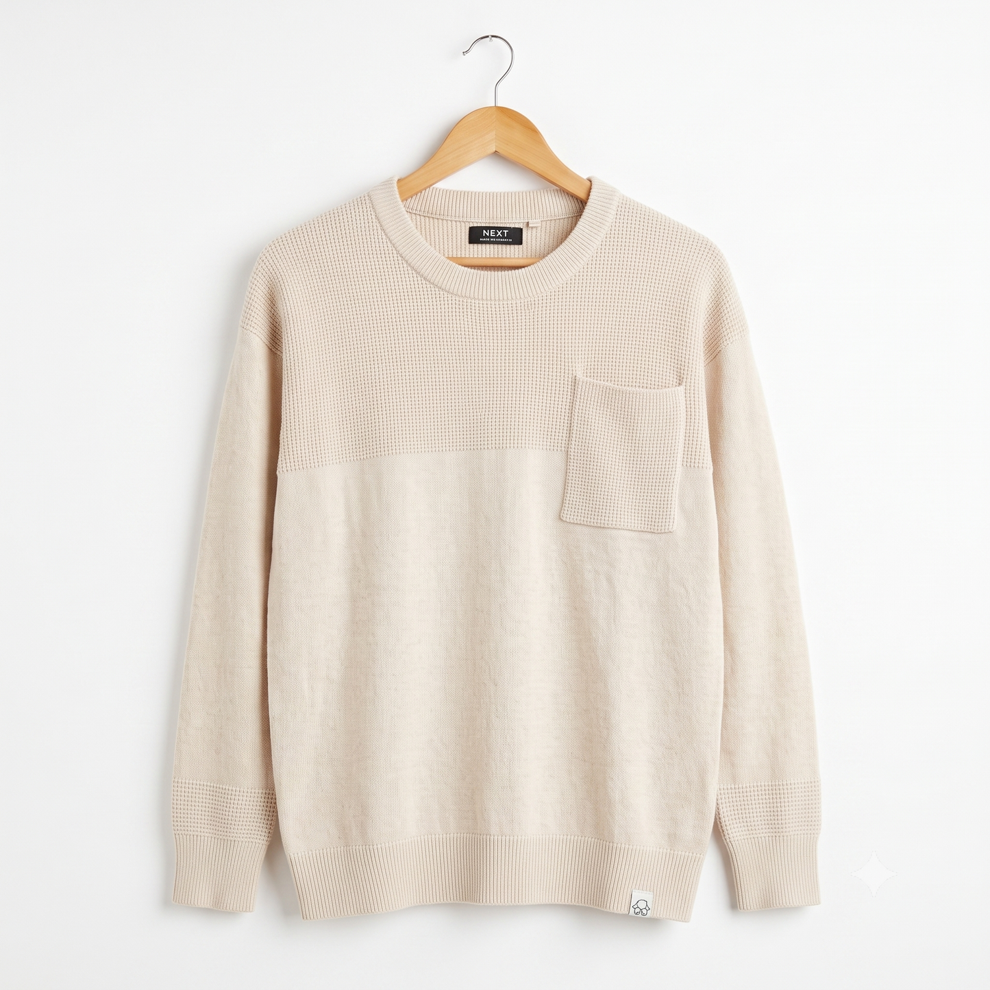 Next Boys Knit Sweater | Beige Cream with Pocket | Size 4-5 | Pre-Owned