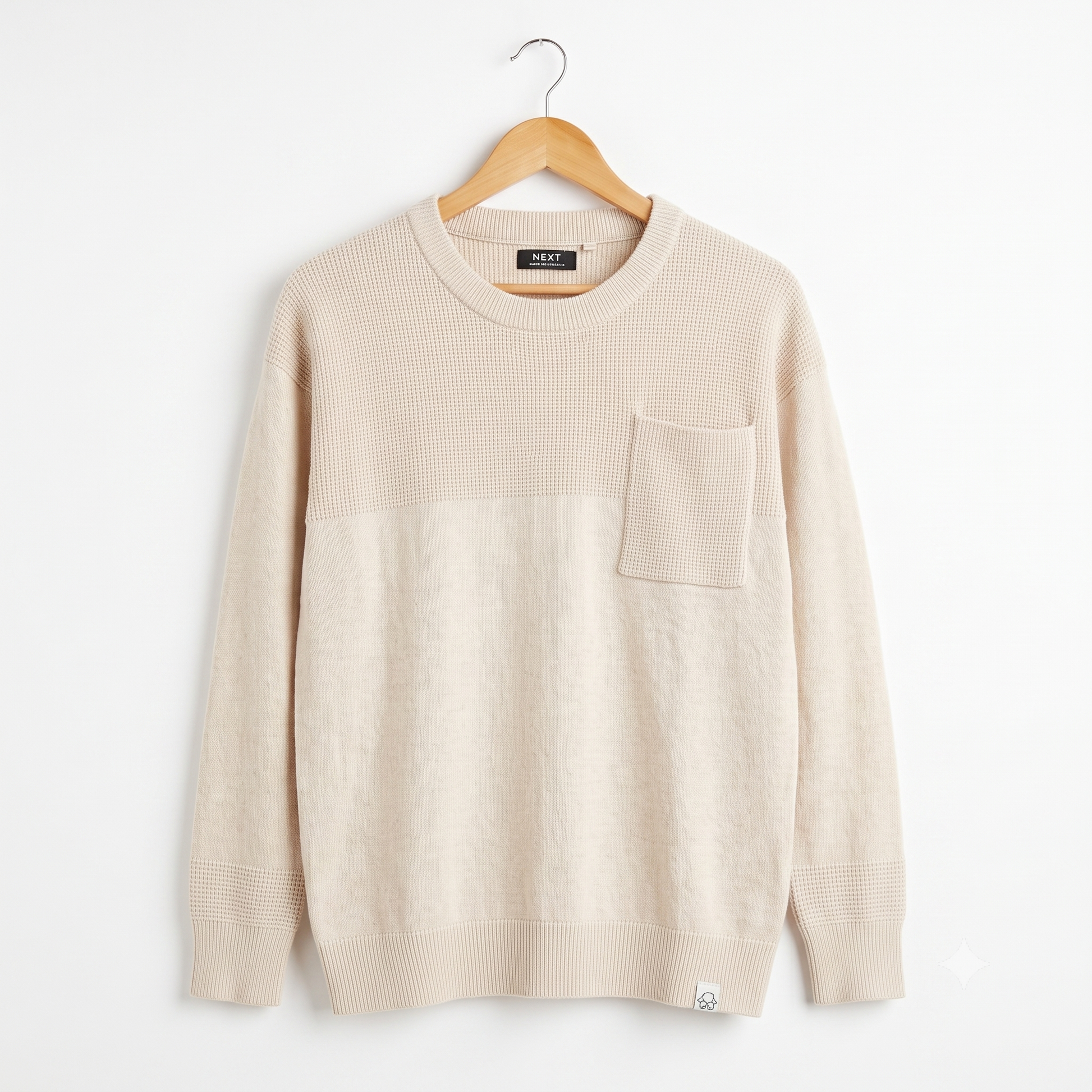 Next Boys Knit Sweater | Beige Cream with Pocket | Size 4-5 | Pre-Owned