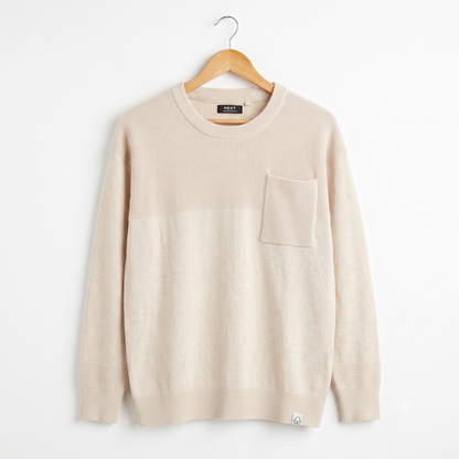 Next Boys Knit Sweater | Beige Cream with Pocket | Size 4-5 | Pre-Owned