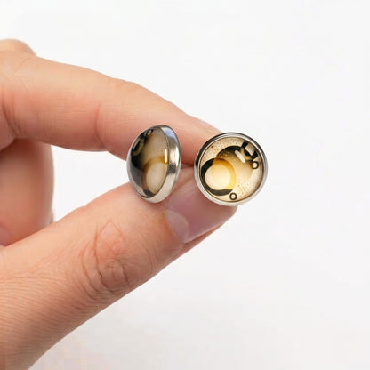 Geometric Print Stud Earrings | Colourful Glass Cabochon Studs | 12mm