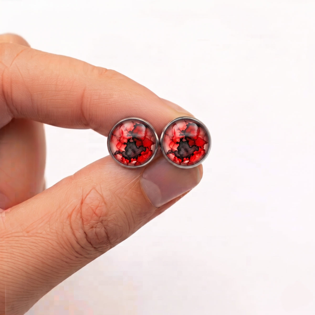 Watercolour Stud Earrings | Colourful Glass Dome Studs | 12mm