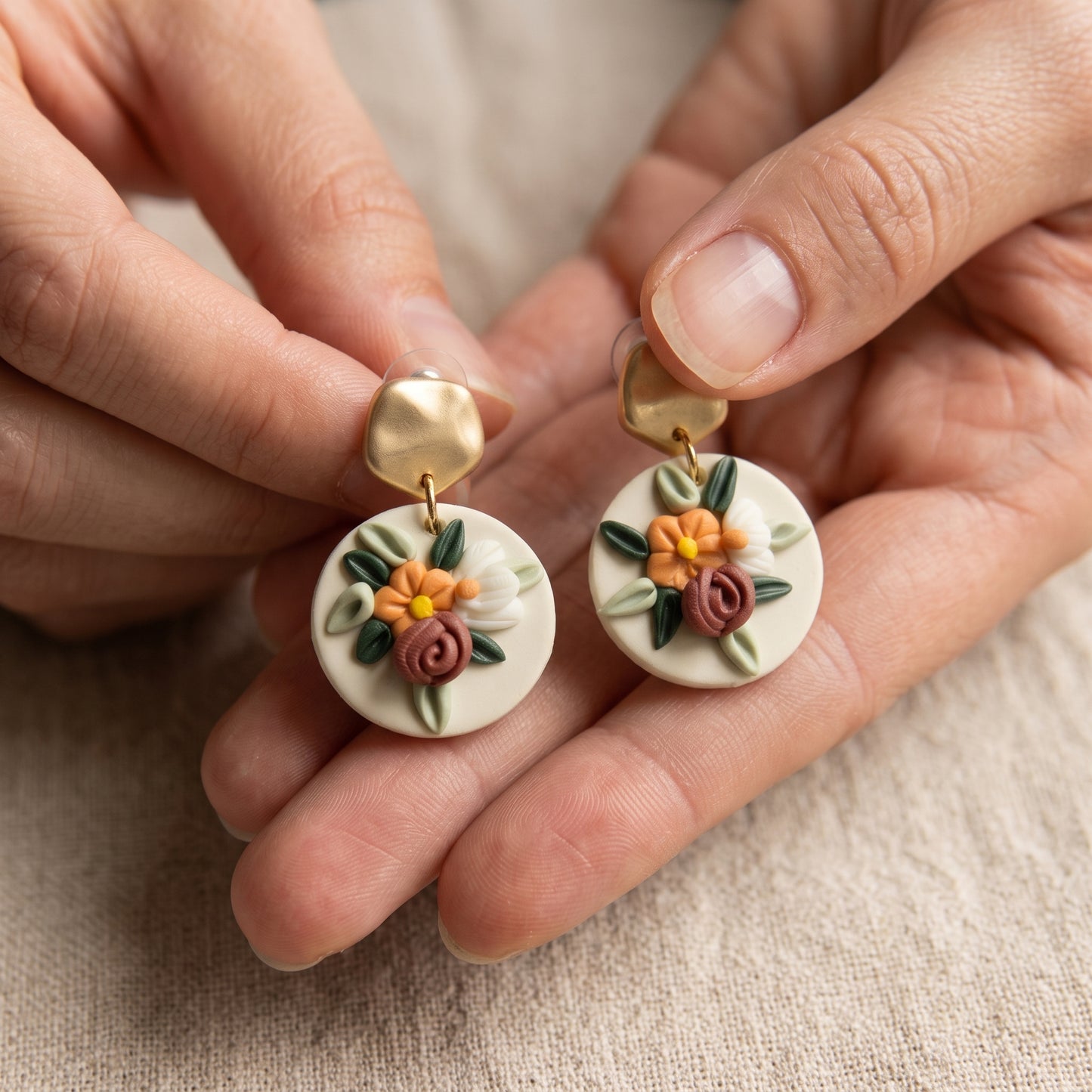 Handmade Polymer Clay Statement Bouquet Drop Earrings Multicolour Gold New