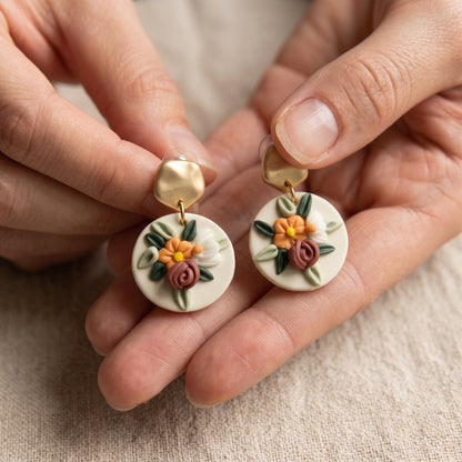 Handmade Polymer Clay Statement Bouquet Drop Earrings Multicolour Gold New