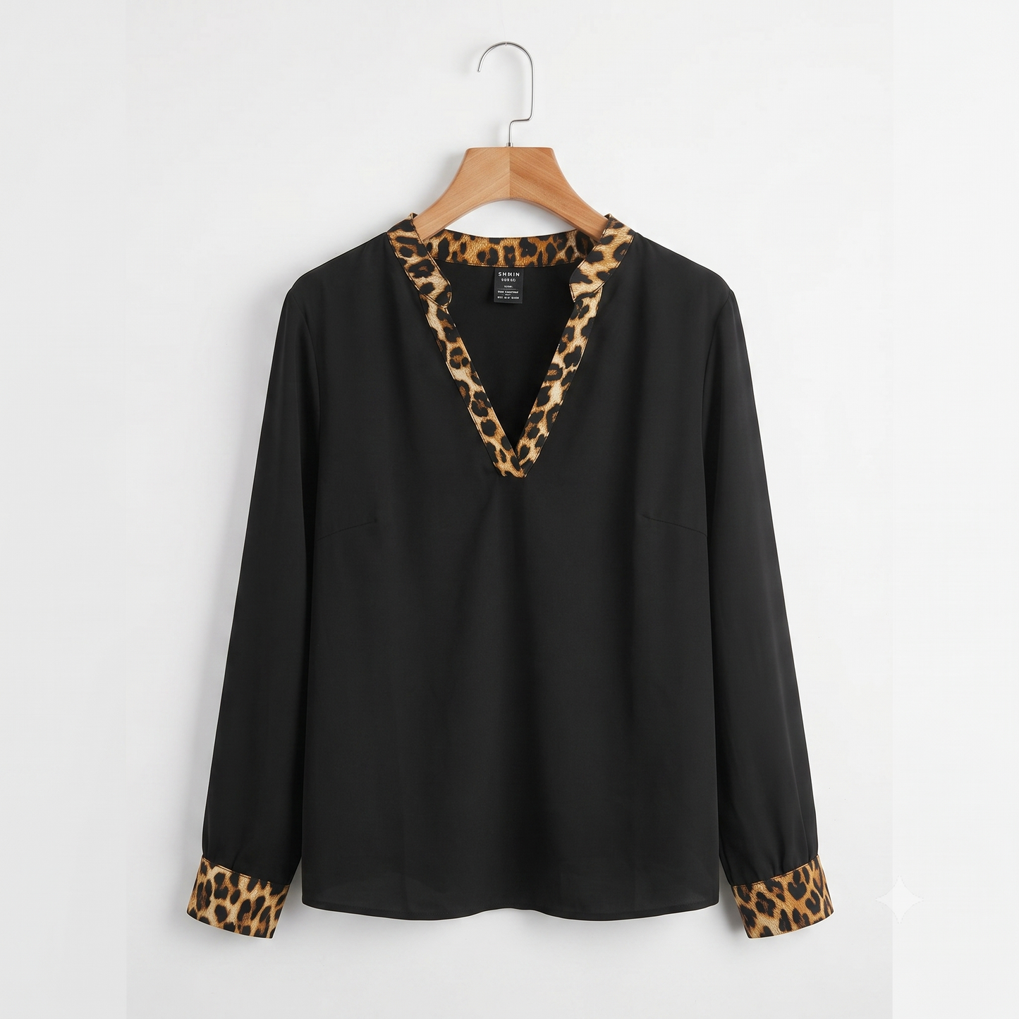 Shein Women's Blouse | Black Leopard Print | V-Neck | Long Sleeve | 2XL | NWOT