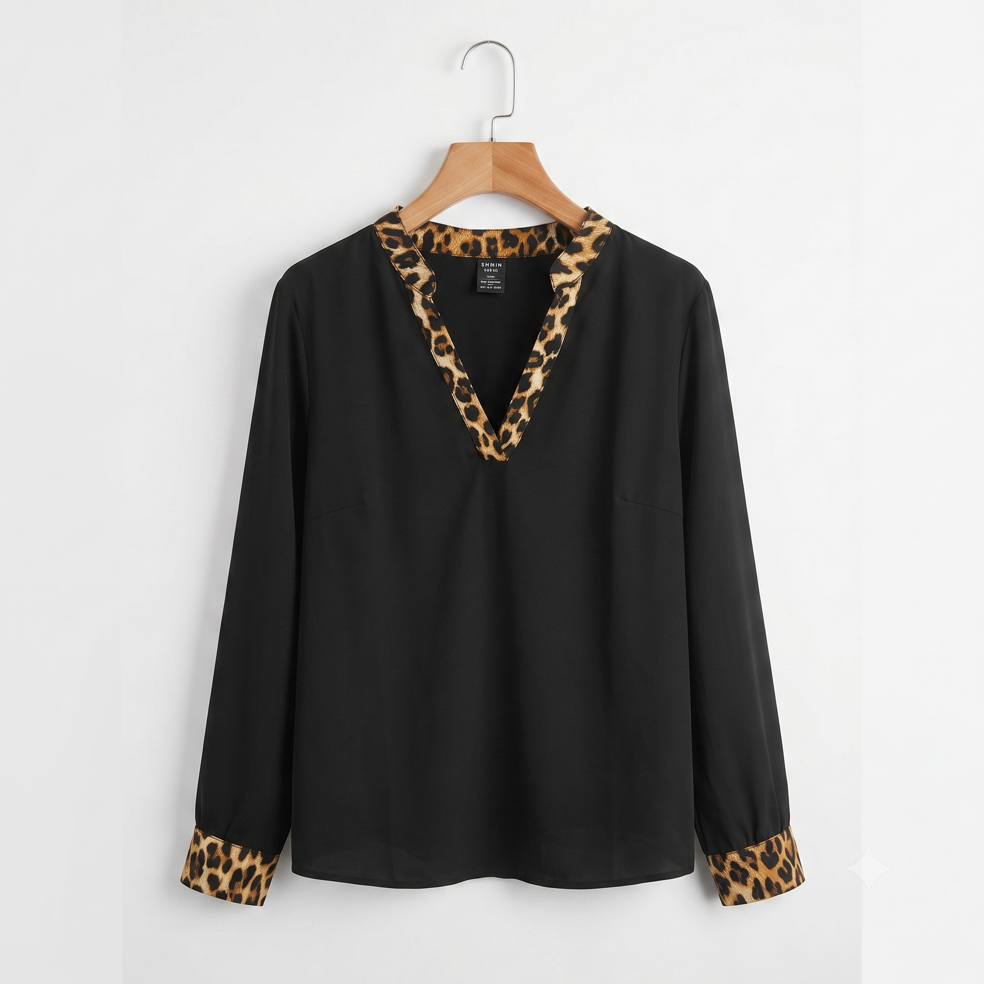 Shein Women's Blouse | Black Leopard Print | V-Neck | Long Sleeve | 2XL | NWOT