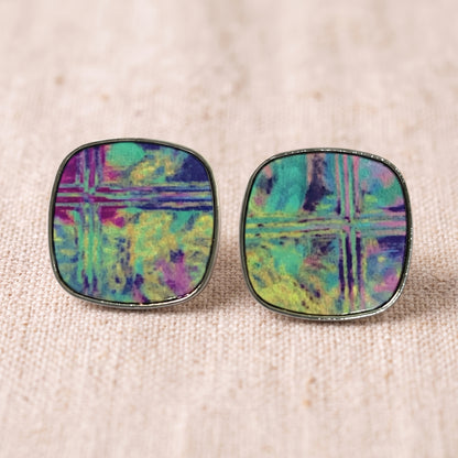 Colourful Printed Square Stud Earrings | Bold Statement Studs | 23mm