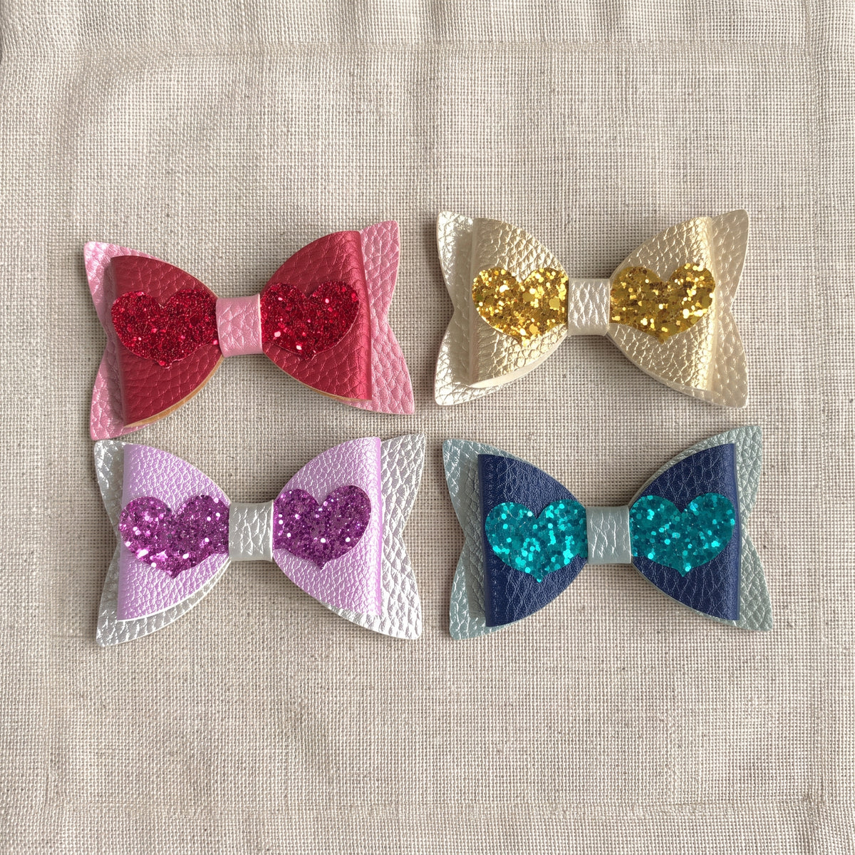 Love Heart Hair Bow | Pebble Glitter Clip | 4 Colours