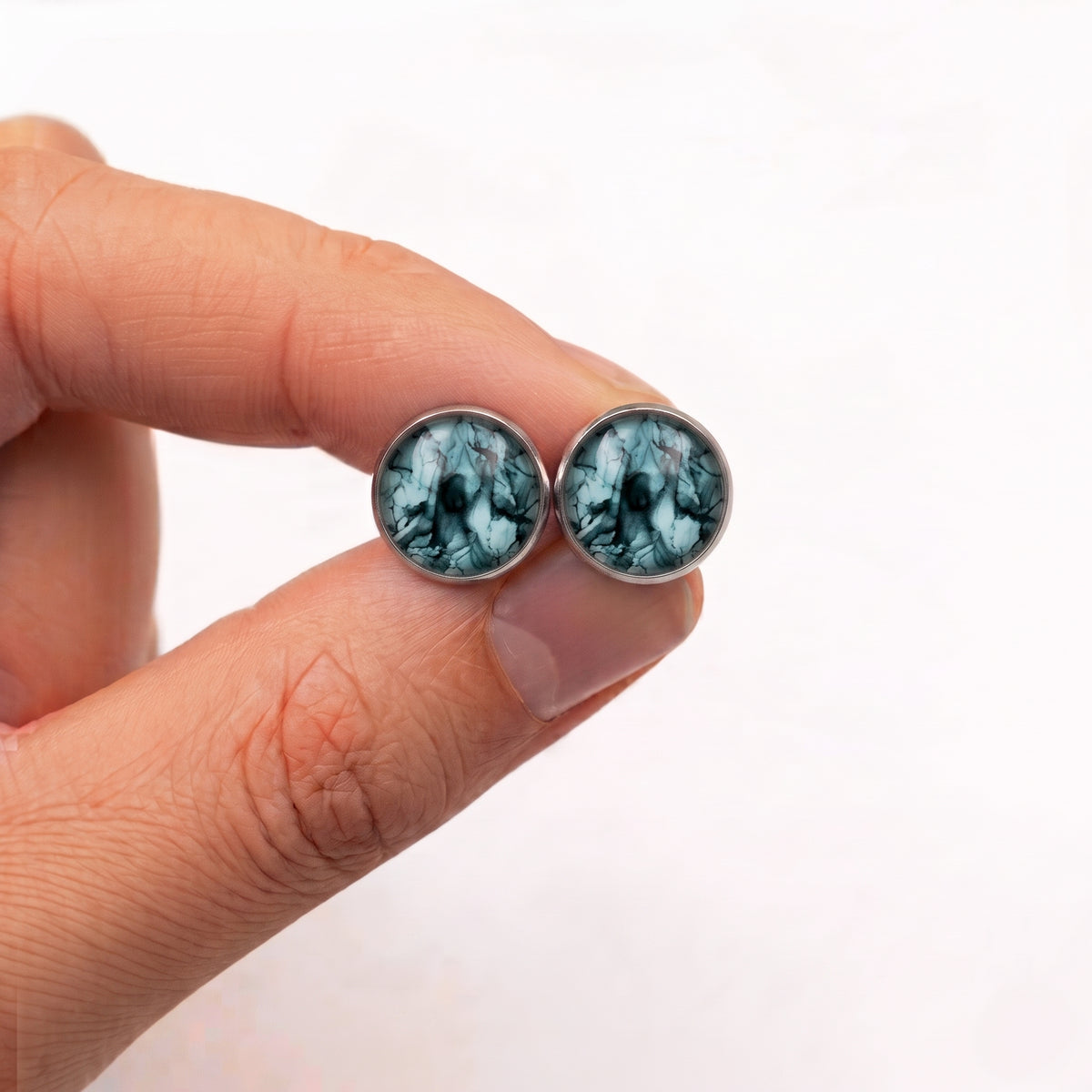 Watercolour Stud Earrings | Colourful Glass Dome Studs | 12mm