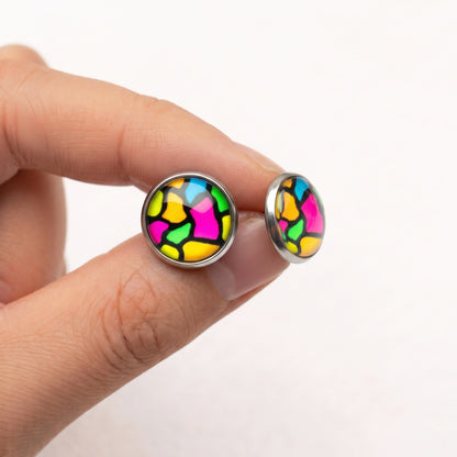 Rainbow Stained Glass Look Stud Earrings | Colourful Studs | 12mm