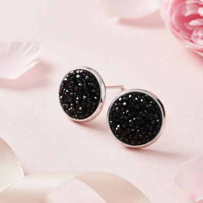 Black Cluster Resin Stud Earrings – 13mm Handmade on Rhodium Plated Base