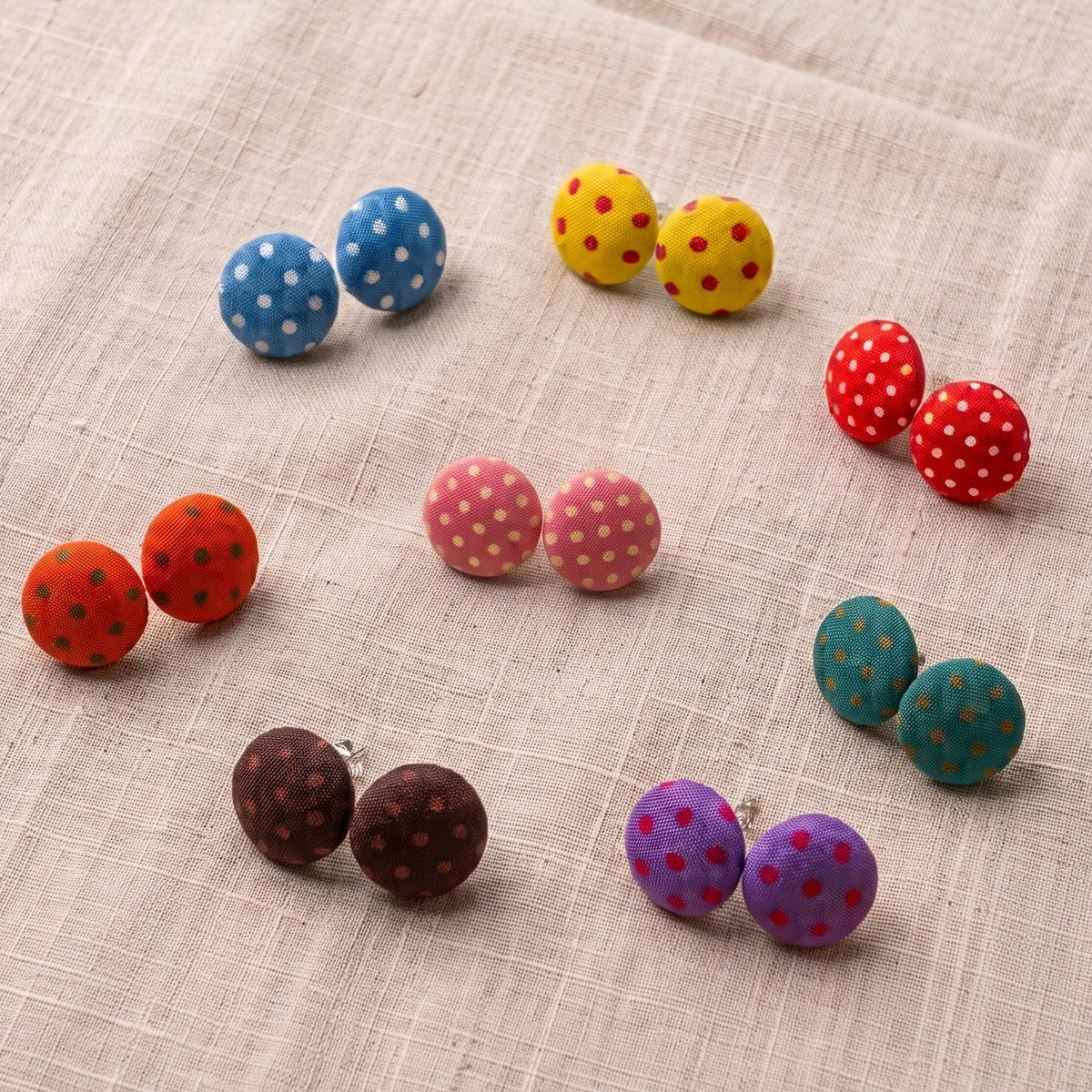 Polka Dot Fabric Button Stud Earrings | Playful Studs | 8 Colours