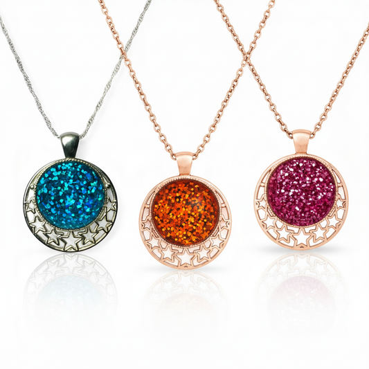 Glitter Star Pendant Necklace – Sparkly Dome with Cut-Out Star Design