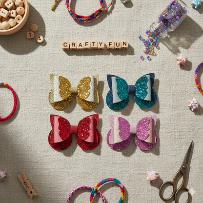 Butterfly Hair Bow PU Leather | 85mm Pebble & Glitter Design with 60mm Alligator Clip