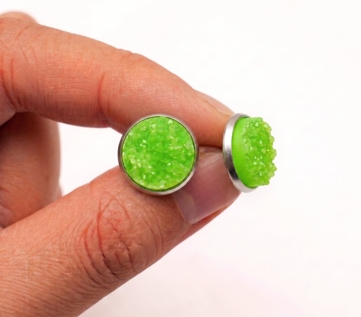Sparkly Druzy Stud Earrings | Acrylic Crystal Shimmer Studs | 12mm