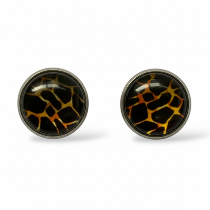 Animal Print Stud Earrings – Rhodium Plated Silver Colour, Everyday Jewellery Lizard
