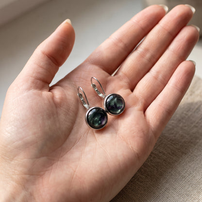 Cosmic Sparkle Drop Earrings | Iridescent Black Shimmer Dangles