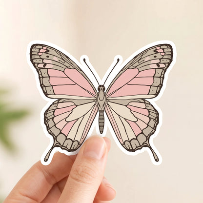 Soft Pink Butterfly Minimal | Romantic | White Satin Vinyl | Kiss-Cut Sticker