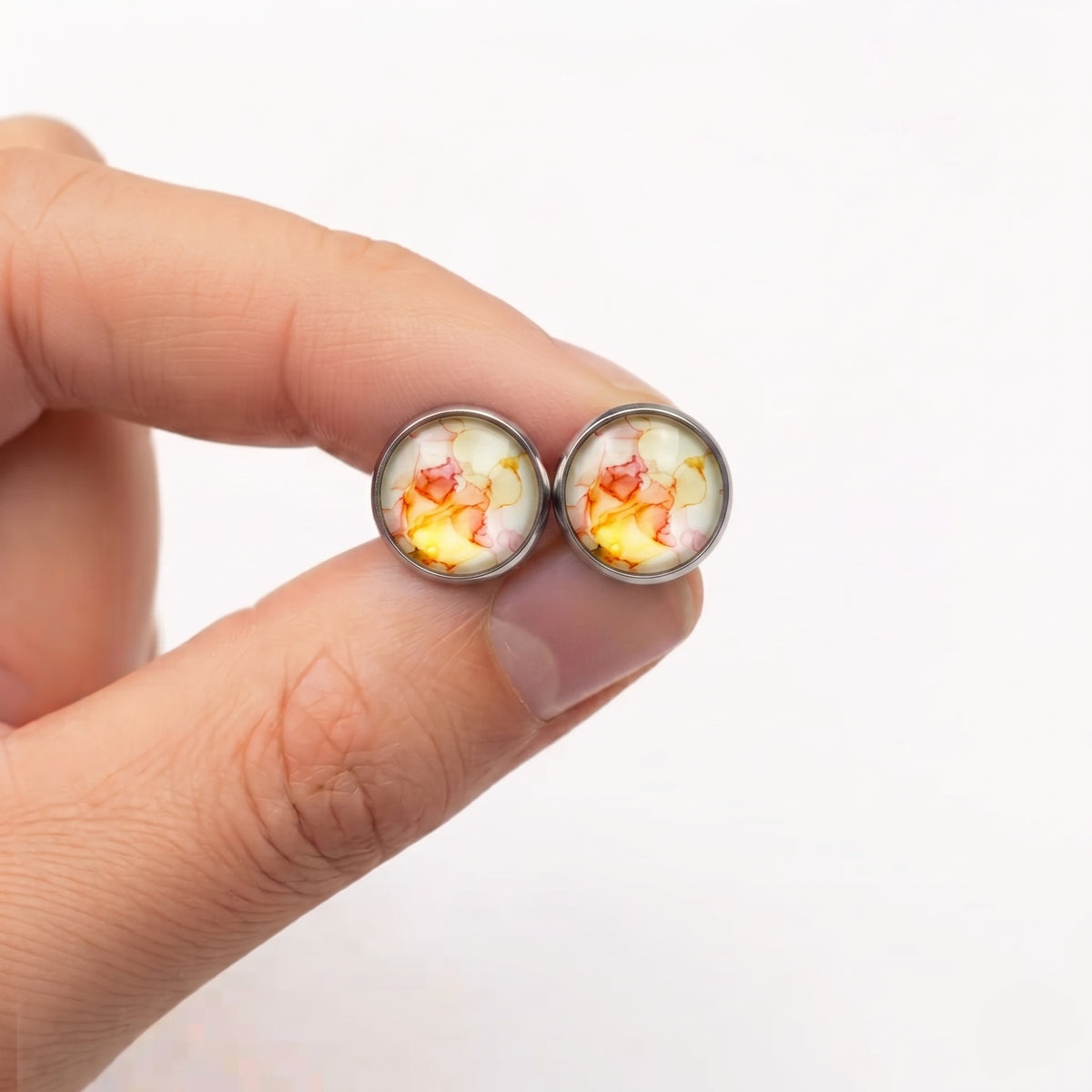 Watercolour Stud Earrings | Colourful Glass Dome Studs | 12mm