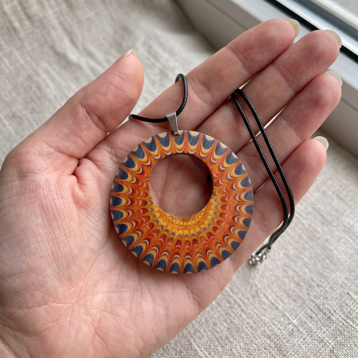 Boho Wooden Pendant Necklace | Printed Round Necklace | 10 Designs