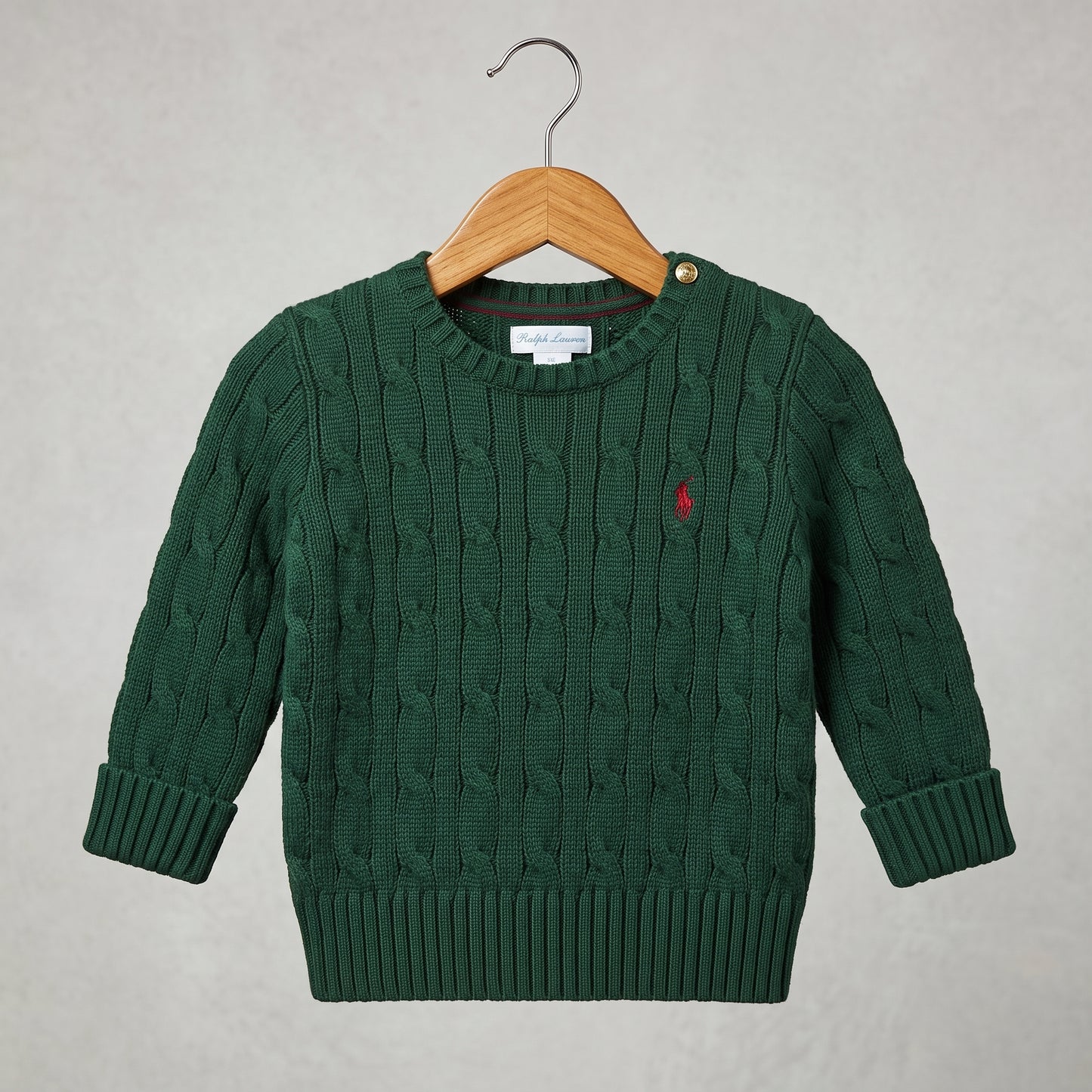 Ralph Lauren Polo Sweater | Green Cable Knit | 18 Months | Pre-Owned