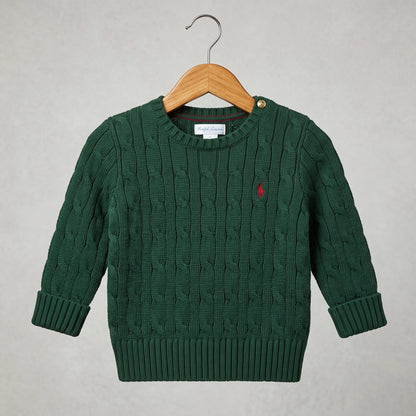 Ralph Lauren Polo Sweater | Green Cable Knit | 18 Months | Pre-Owned