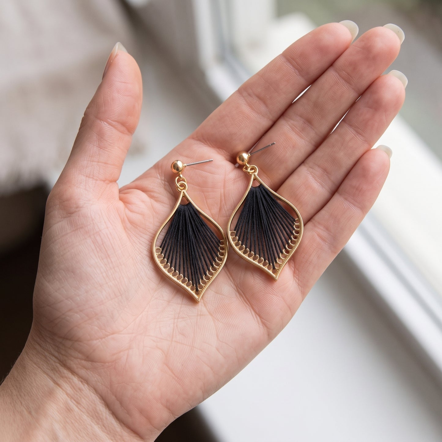 Woven Teardrop Earrings, Handmade Gold Alloy Drops
