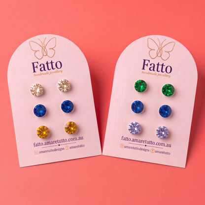 Crystal Stud Earrings | Stainless Steel Glass Crystal Studs | 8mm