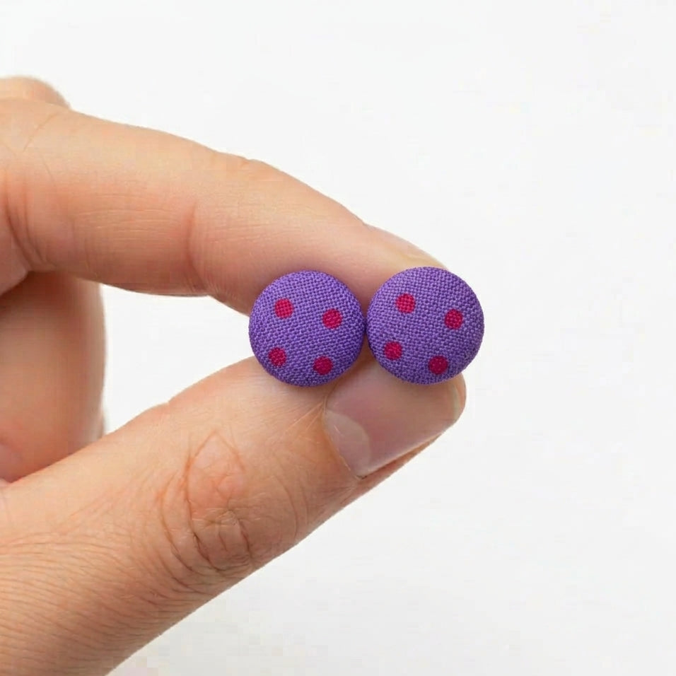 Polka Dot Fabric Button Stud Earrings | Playful Studs | 8 Colours