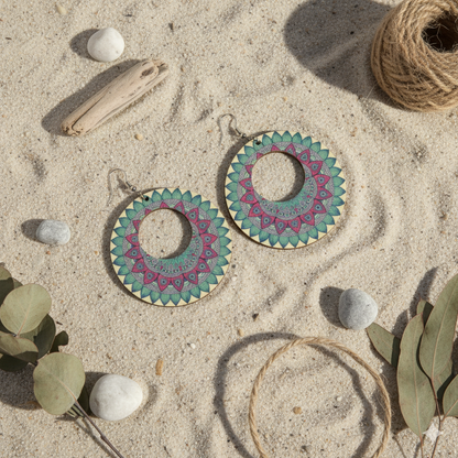 Boho Style Double Sided Wooden Earrings – Handmade Lightweight Jewellery