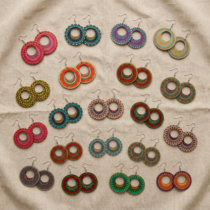 Boho Wooden Drop Earrings | Double-Sided Printed Round Dangles