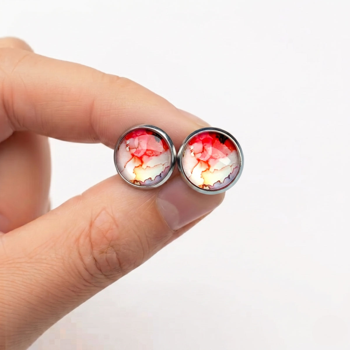 Watercolour Stud Earrings | Colourful Glass Dome Studs | 12mm