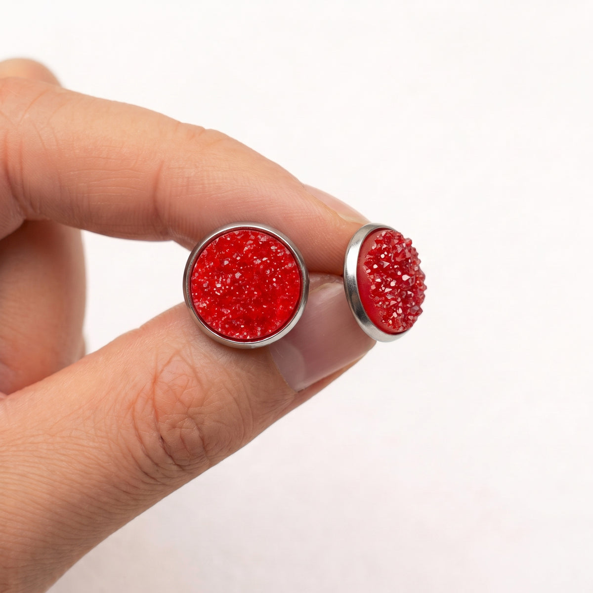Sparkly Druzy Stud Earrings | Acrylic Crystal Shimmer Studs | 12mm