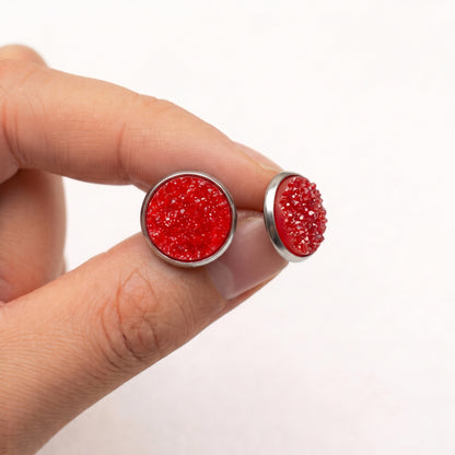 Sparkly Druzy Stud Earrings | Acrylic Crystal Shimmer Studs | 12mm