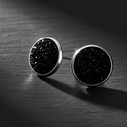 Black Cluster Resin Stud Earrings – 13mm Handmade on Rhodium Plated Base