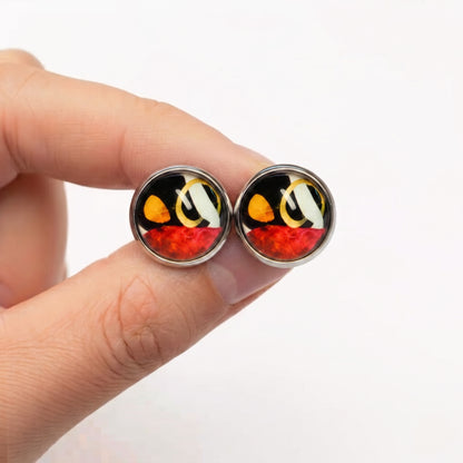 Geometric Print Stud Earrings | Colourful Glass Cabochon Studs | 12mm