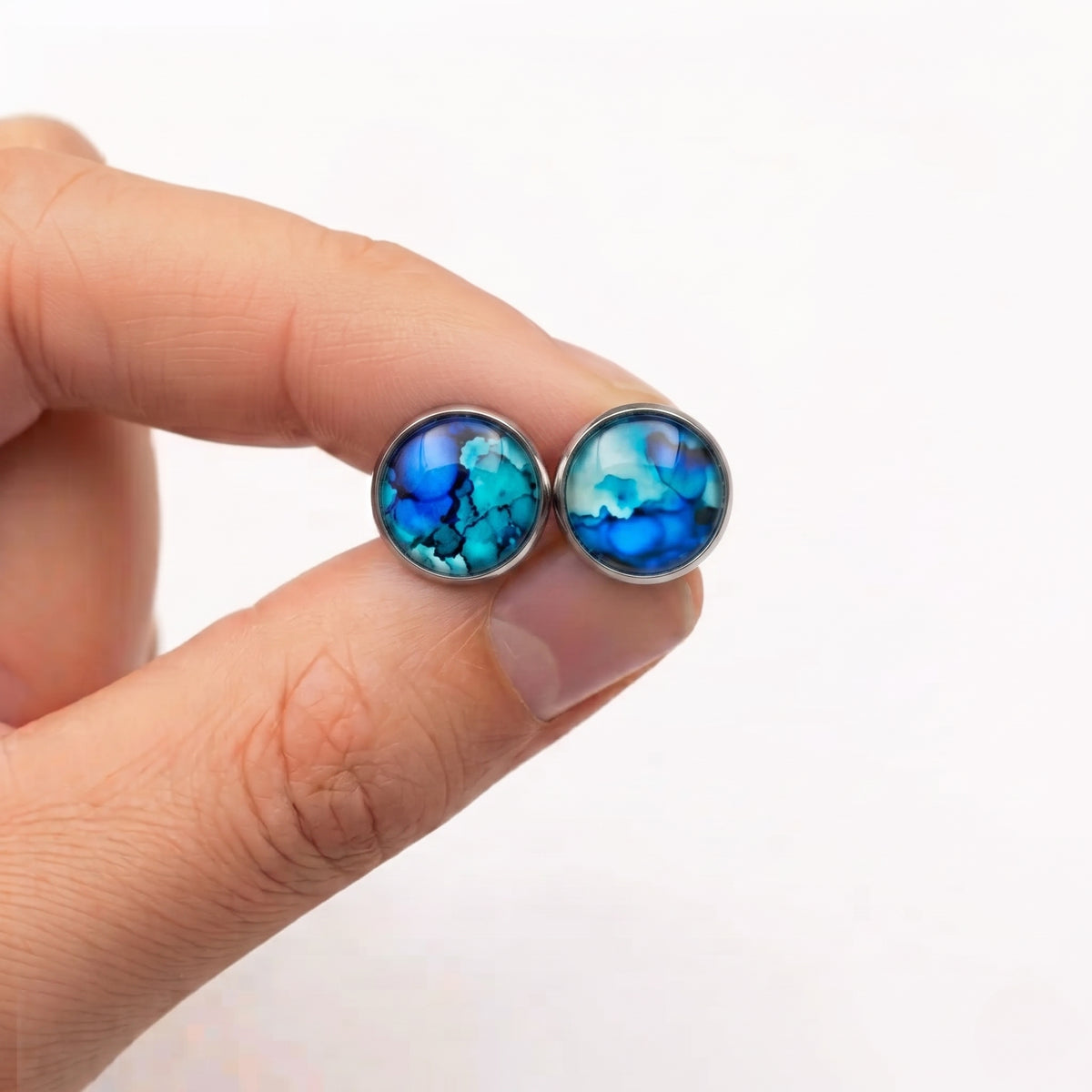 Watercolour Stud Earrings | Colourful Glass Dome Studs | 12mm