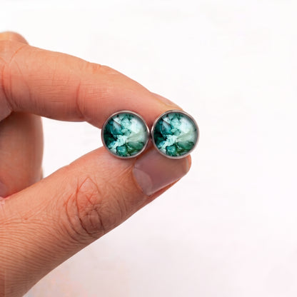 Watercolour Stud Earrings | Colourful Glass Dome Studs | 12mm