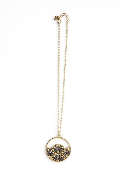 Woven Fan Necklace with Black AB Seed Beads