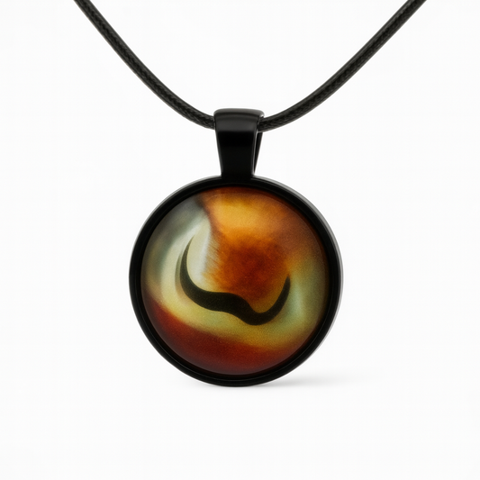 Brown Marble Stone Look Twirl Necklace – 20mm Cabochon Pendant on Black Rope Chain
