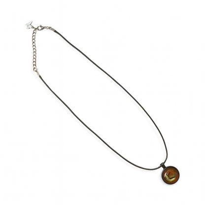 Brown Marble Stone Look Twirl Necklace – 20mm Cabochon Pendant on Black Rope Chain