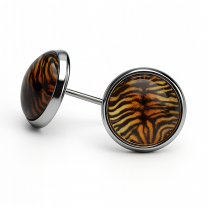 Wild Animal Print Round Dome Stainless Steel Stud Earrings