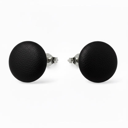 Leather Stud Earrings – Round Button Style, 14mm Handmade Jewellery Black