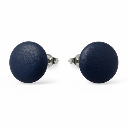 Leather Stud Earrings – Round Button Style, 14mm Handmade Jewellery Blue