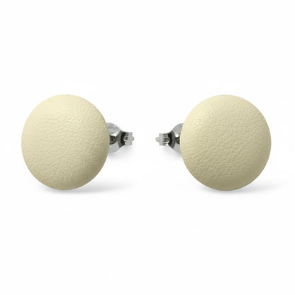 Leather Stud Earrings – Round Button Style, 14mm Handmade Jewellery White