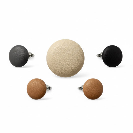 Leather Stud Earrings – Round Button Style, 14mm Handmade Jewellery