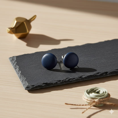 Leather Stud Earrings – Round Button Style, 14mm Handmade Jewellery